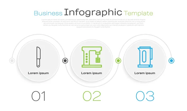 Definir linha de faca, misturador elétrico e chaleira com alça. Modelo de infográfico de negócios. Vetor — Vetor de Stock