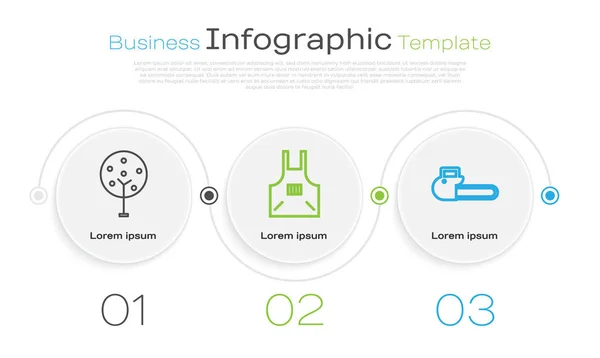 Definir linha de árvore, avental de cozinha e motosserra. Modelo de infográfico de negócios. Vetor — Vetor de Stock