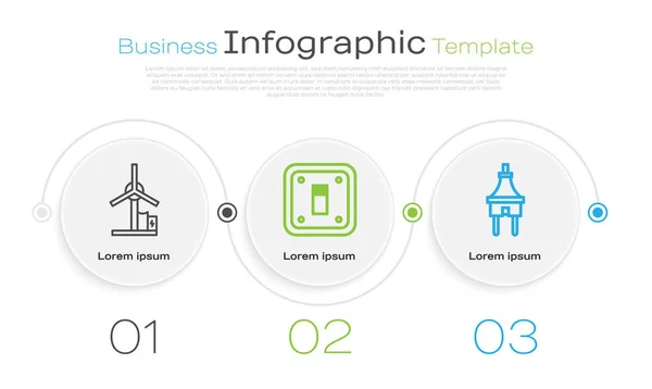 Set Line Wind Turbine Electric Light Switch Electric Plug Business — Stock Vector
