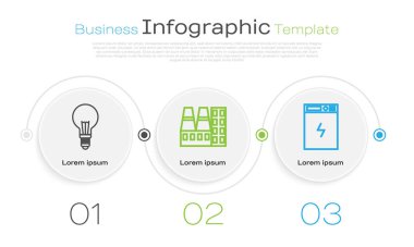 Elektrik santrali, fabrika ve elektrik bankası kavramına sahip bir ampul hattı kurun. Ticari bilgi şablonu. Vektör