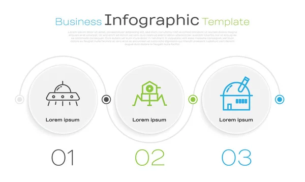 Set Line Ufo Flying Spaceship Mars Rover Astronomical Observatory Business — Stock Vector