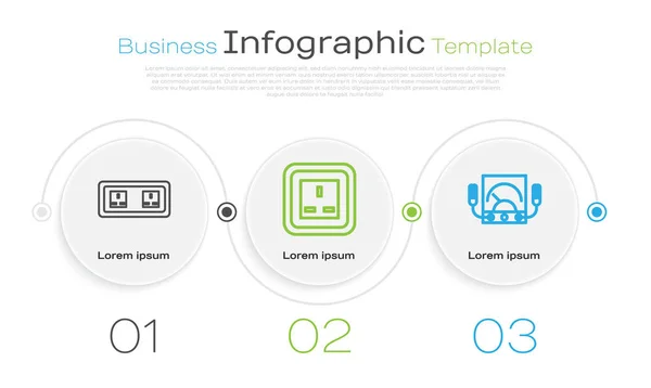 Set Line Steckdose Steckdose Und Ampere Meter Multimeter Voltmeter Geschäftsinfografische — Stockvektor