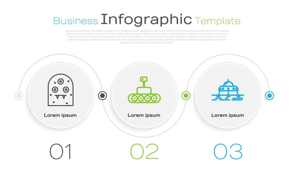 設定ラインエイリアン 火星探査機と火星探査機 ビジネスインフォグラフィックテンプレート ベクトル — ストックベクタ