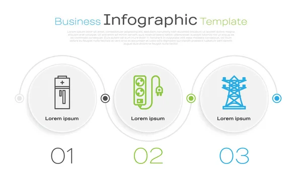 Netzbatterie Elektrisches Verlängerungskabel Und Hochspannungsmast Geschäftsinfografische Vorlage Vektor — Stockvektor