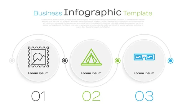 Definir Linha Paisagem Imagem Tenda Turística Óculos Cinema Modelo Infográfico — Vetor de Stock