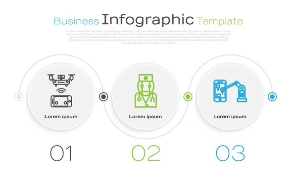Набор Линии Удаленной Воздушной Беспилотник Робот Врач Промышленные Машины Робот — стоковый вектор