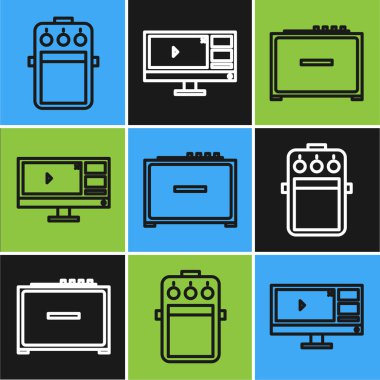 Gitar pedalı, Gitar amplifikatörü ve Video kaydedici veya düzenleyici yazılımı monitör simgesine ayarla. Vektör
