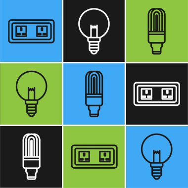 Elektrik prizi, Led ampul ve ampul simgesini ayarla. Vektör
