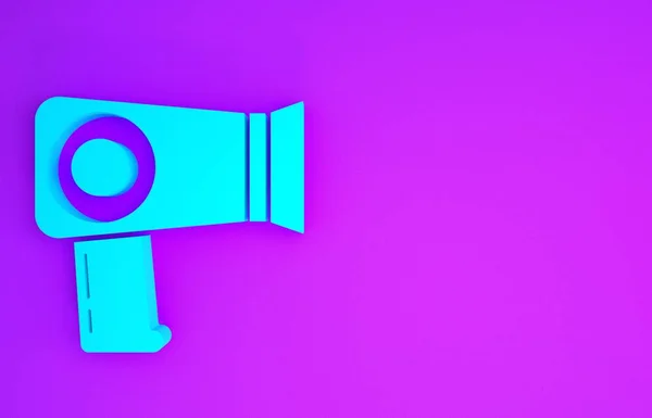 Blue Hair dryer icon isolated on purple background. Hairdryer sign. Hair drying symbol. Blowing hot air. Minimalism concept. 3d illustration 3D render