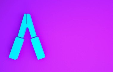 Mor arkaplanda mavi araba bataryası güç kablosu ikonu izole edildi. Minimalizm kavramı. 3d illüstrasyon 3B canlandırma