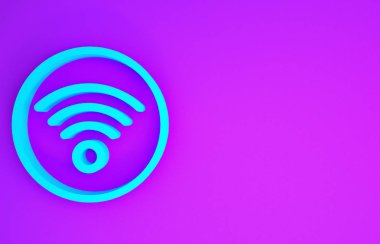 Mavi Wi-Fi kablosuz internet ağı sembolü mor arka planda izole edildi. Minimalizm kavramı. 3d illüstrasyon 3B canlandırma