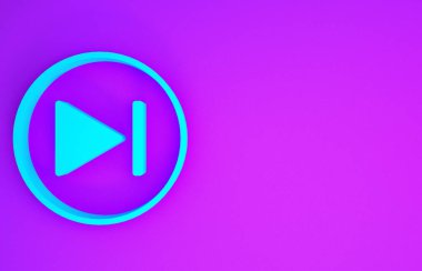 Mavi Hızlı ileri simgesi mor arkaplanda izole edildi. Minimalizm kavramı. 3d illüstrasyon 3B canlandırma