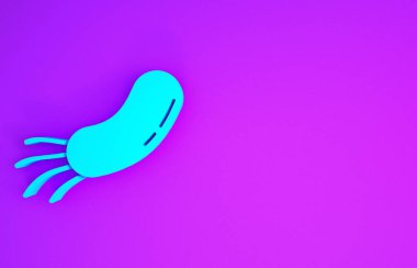 Mavi Bakteri simgesi mor arkaplanda izole edilmiş. Bakteriler ve mikroorganizmalar, sebep olan mikroorganizma hastalıkları, hücre kanseri, mikrop, virüs, mantar. Minimalizm kavramı. 3d illüstrasyon 3B canlandırma