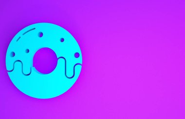 Mor arka planda izole edilmiş tatlı jöleli donut. Minimalizm kavramı. 3d illüstrasyon 3B canlandırma