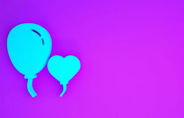 Modré Balónky Podobě Srdce Ikonou Stuhy Izolované Fialovém Pozadí Minimalismus — Stock fotografie