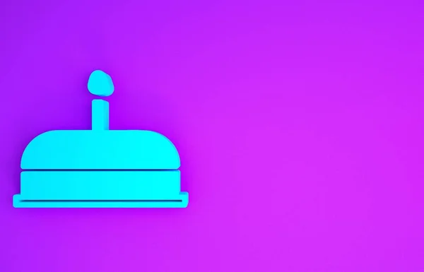 Голубой Кек Горящими Свечами Иконка Изолирована Фиолетовом Фоне Днем Рождения — стоковое фото
