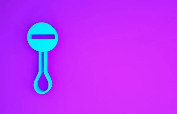 紫色の背景に隔離されたブルーラトル赤ちゃんのおもちゃのアイコン ビーンバッグのサイン 最小限の概念 3Dイラスト3Dレンダリング — ストック写真