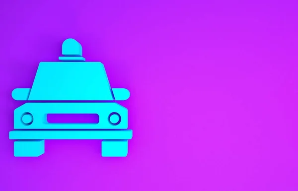 Modré Taxi Auto Ikona Izolované Fialovém Pozadí Minimalismus Ilustrace Vykreslení — Stock fotografie