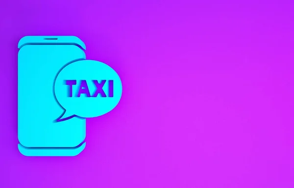 Blue Taxi call telephone service icon isolated on purple background. Taxi for smartphone. Minimalism concept. 3d illustration 3D render