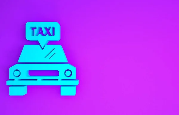 Ícone Carro Táxi Azul Isolado Fundo Roxo Conceito Minimalismo Ilustração — Fotografia de Stock