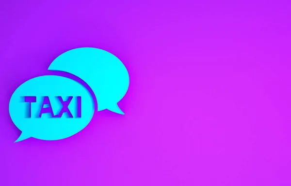 Blue Taxi call telephone service icon isolated on purple background. Speech bubble symbol. Taxi for smartphone. Minimalism concept. 3d illustration 3D render