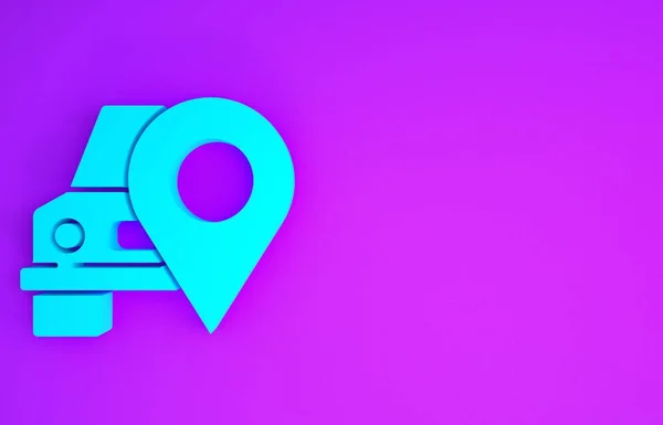 Blauer Kartenzeiger Mit Taxisymbol Auf Violettem Hintergrund Standortsymbol Minimalismus Konzept — Stockfoto