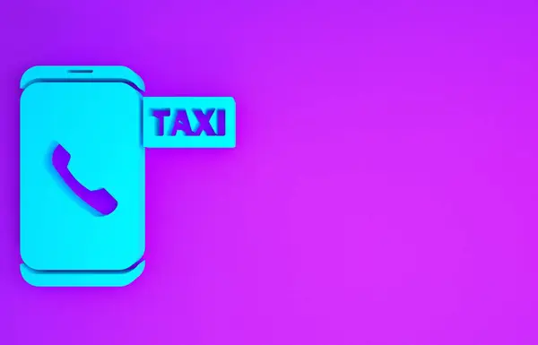 青タクシー紫色の背景に隔離された電話サービスアイコンを呼び出します スマートフォン用タクシー 最小限の概念 3Dイラスト3Dレンダリング — ストック写真