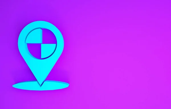 Blue Map pointer with taxi icon isolated on purple background. Location symbol. Minimalism concept. 3d illustration 3D render