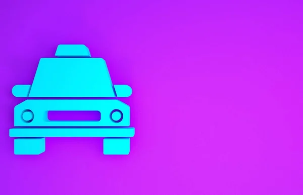 Ícone Carro Táxi Azul Isolado Fundo Roxo Conceito Minimalismo Ilustração — Fotografia de Stock