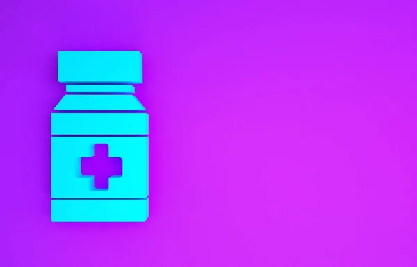 Blue Dog medicine bottle and pills icon isolated on purple background. Container with pills. Prescription medicine for animal. Minimalism concept. 3d illustration 3D render