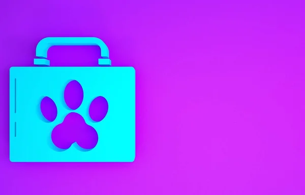 紫の背景に隔離されたブルーペットの応急処置キットのアイコン 犬や猫の足のプリント 診療所だ 最小限の概念 3Dイラスト3Dレンダリング — ストック写真