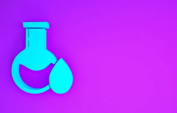 Blue Oil petrol test tube icon isolated on purple background. Minimalism concept. 3d illustration 3D render