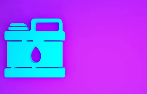 用于电机机油图标的蓝色塑料罐 在紫色背景上隔离 油加仑 更换机油服务和维修 最低纲领的概念 3D渲染3D插图 — 图库照片
