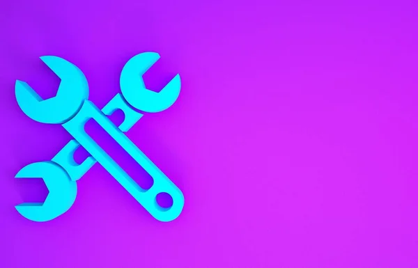 Blue Wrench Icon Isolated Purple Background Spanner Icon Minimalism Concept — Stock Photo, Image