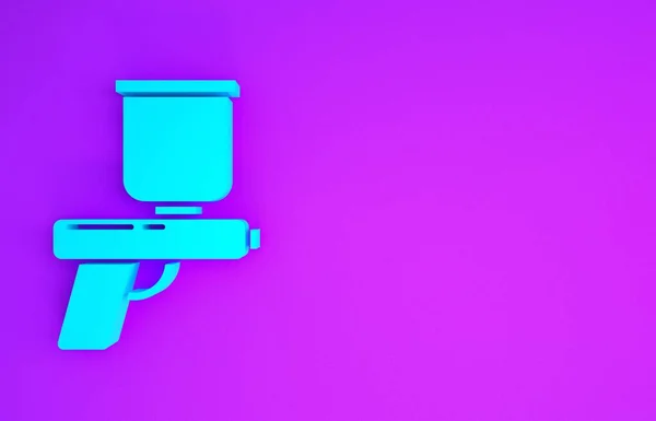 紫の背景に隔離されたブルーペイントスプレー銃アイコン 最小限の概念 3Dイラスト3Dレンダリング — ストック写真