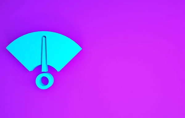 青のスピードメーターアイコンは紫色の背景に隔離されています 最小限の概念 3Dイラスト3Dレンダリング — ストック写真