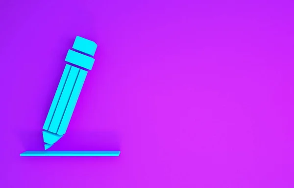 Blauer Bleistift Mit Radiergummi Und Liniensymbol Auf Violettem Hintergrund Bildungszeichen — Stockfoto