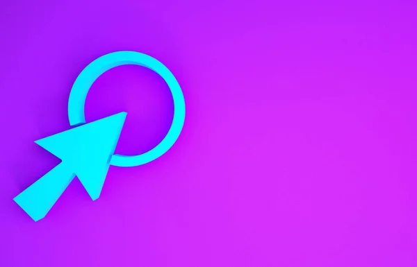 Icono Del Cursor Flecha Azul Aislado Sobre Fondo Púrpura Concepto —  Fotos de Stock