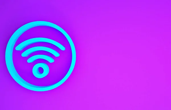 蓝色Wi Fi无线网络图标 在紫色背景下隔离 最低纲领的概念 3D渲染3D插图 — 图库照片