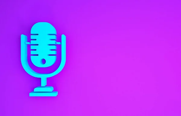 Blue Microphone icon isolated on purple background. On air radio mic microphone. Speaker sign. Minimalism concept. 3d illustration 3D render