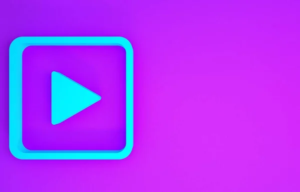 Blue Play Квадратной Иконке Выделенной Фиолетовом Фоне Концепция Минимализма Рендеринг — стоковое фото