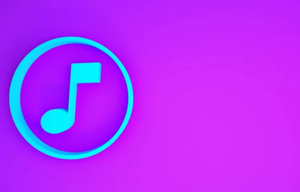 Blue Music Note Tone Icon Isolated Purple Background Minimalism Concept — Stock Photo, Image