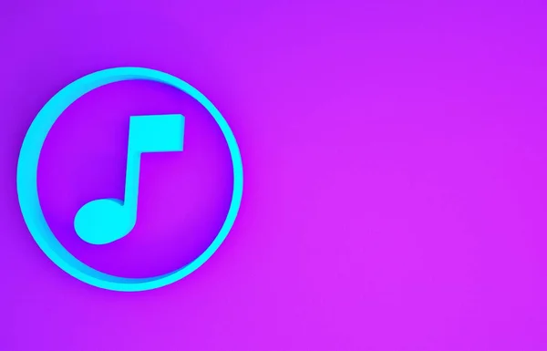 Blue Music note, tone icon isolated on purple background. Minimalism concept. 3d illustration 3D render