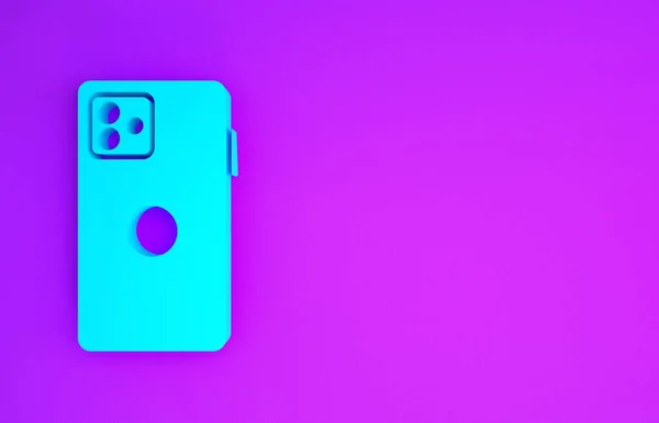 青のスマートフォン 紫色の背景に隔離された携帯電話のアイコン 最小限の概念 3Dイラスト3Dレンダリング — ストック写真