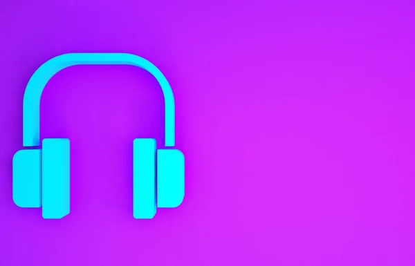蓝色耳机图标隔离在紫色背景 听音乐 交流和操作员的概念 最低纲领的概念 3D渲染3D插图 — 图库照片