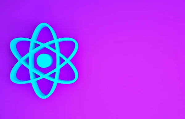 Blue Atom Icon Isolated Purple Background Symbol Science Education Nuclear — Stock Photo, Image