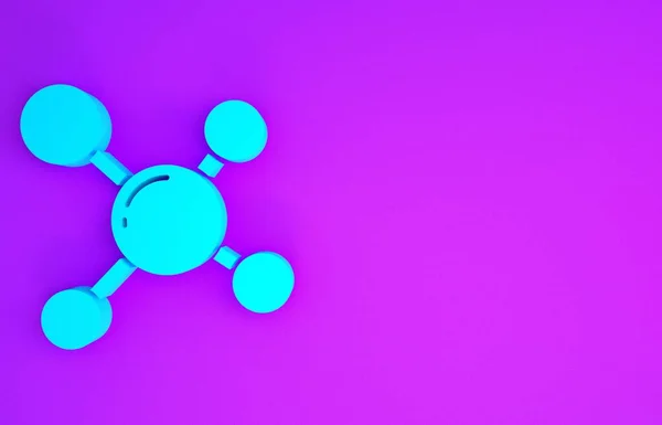 Blue Molecule icon isolated on purple background. Structure of molecules in chemistry, science teachers innovative educational poster. Minimalism concept. 3d illustration 3D render