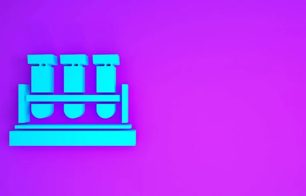 Blaues Reagenzglas Und Kolben Chemischen Labortest Symbol Isoliert Auf Violettem — Stockfoto