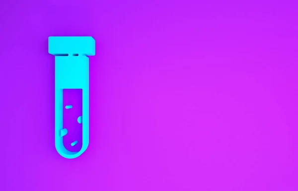 蓝色试管和瓶子化学实验室测试图标隔离在紫色背景 实验室玻璃器皿标志 最低纲领的概念 3D渲染3D插图 — 图库照片