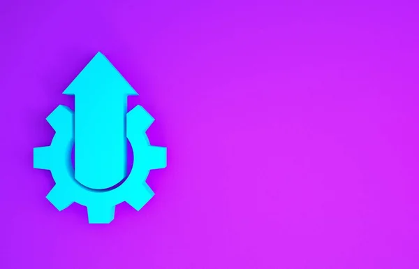 Blue Arrow growth gear business icon isolated on purple background. Productivity icon. Minimalism concept. 3d illustration 3D render